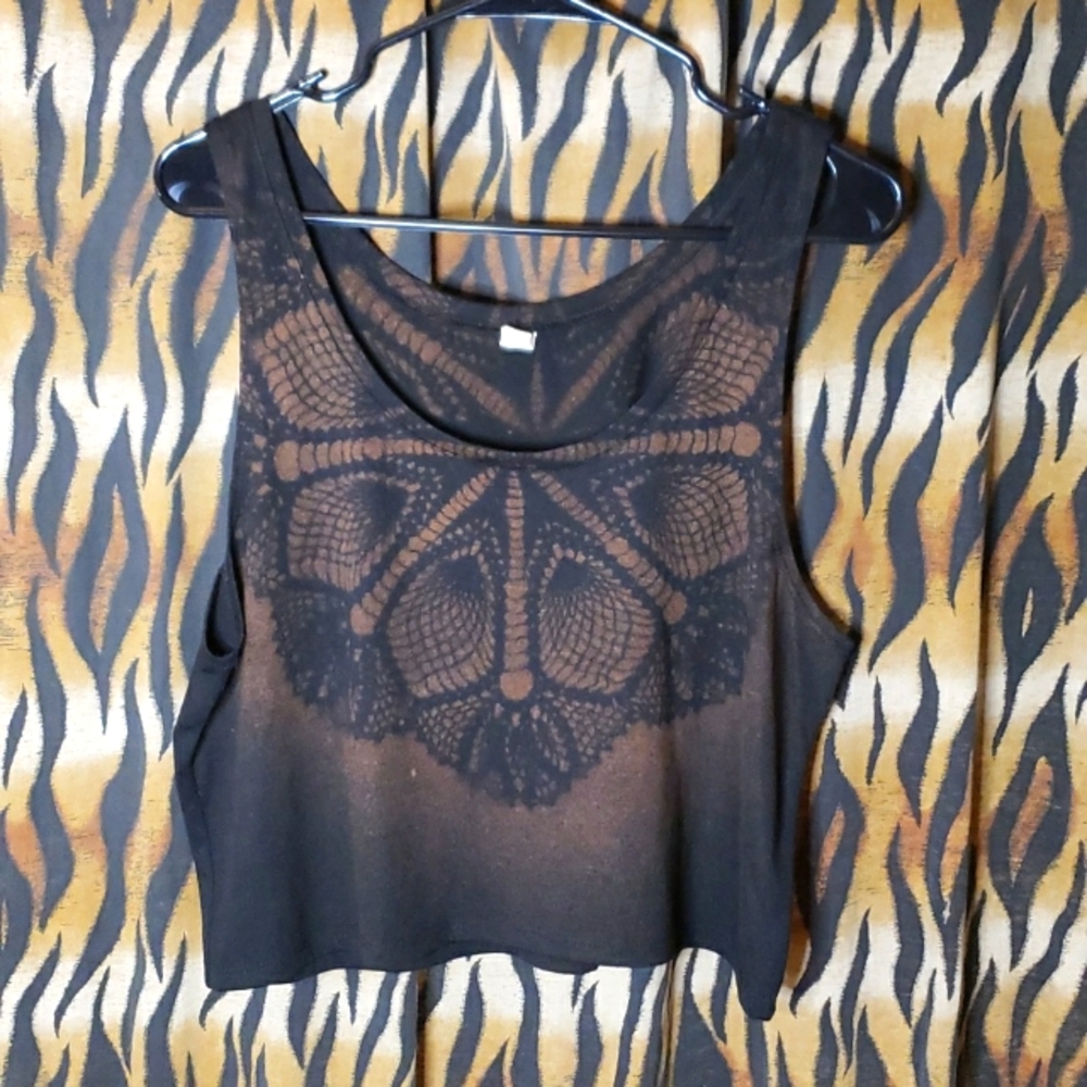 Bleach Dyed Sacred Geometry Pattern Casual Baggy Tank